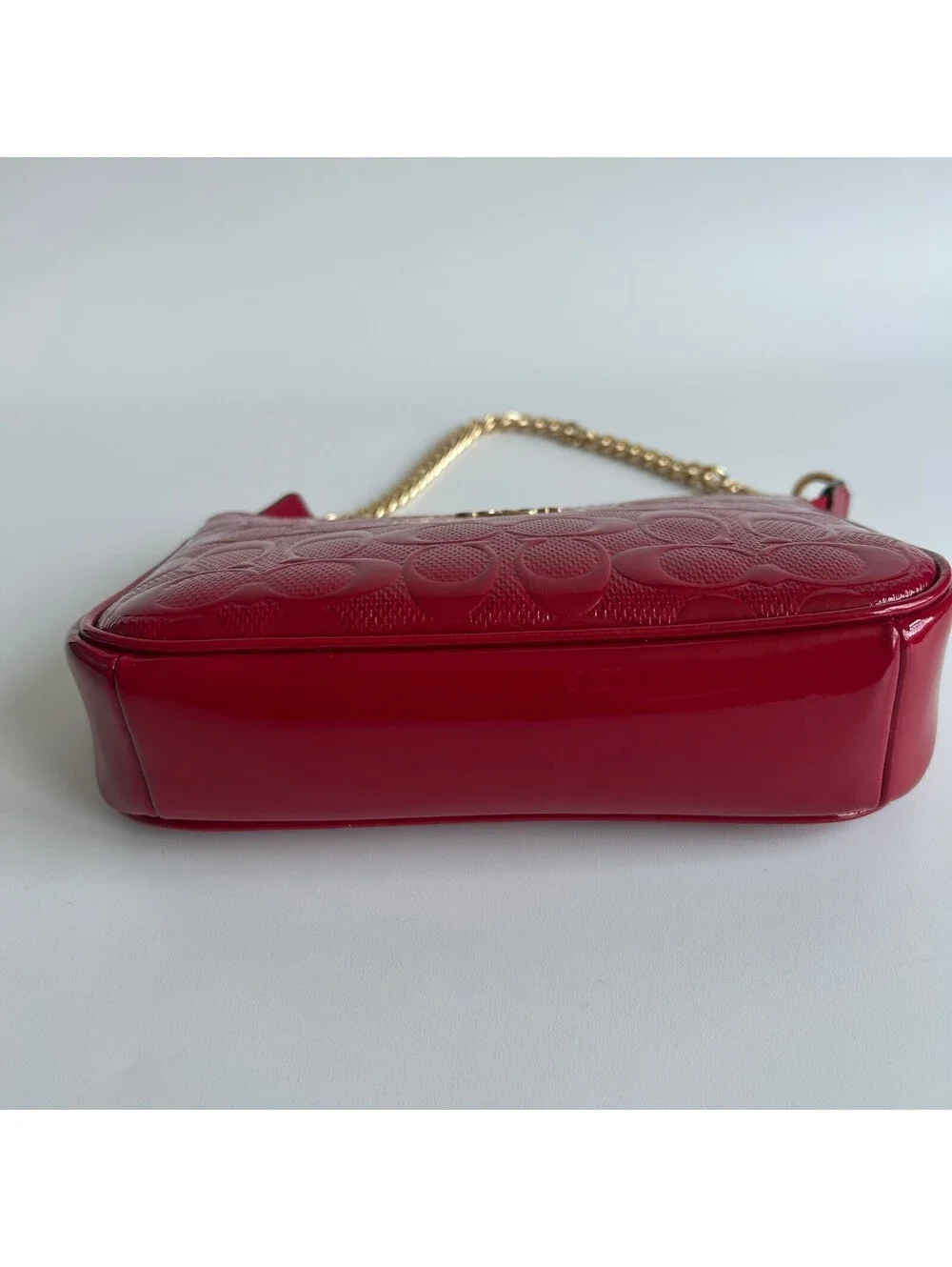 Coach Nolita 19 Red Signature Patent Leather Shoulder Bag Red Gold